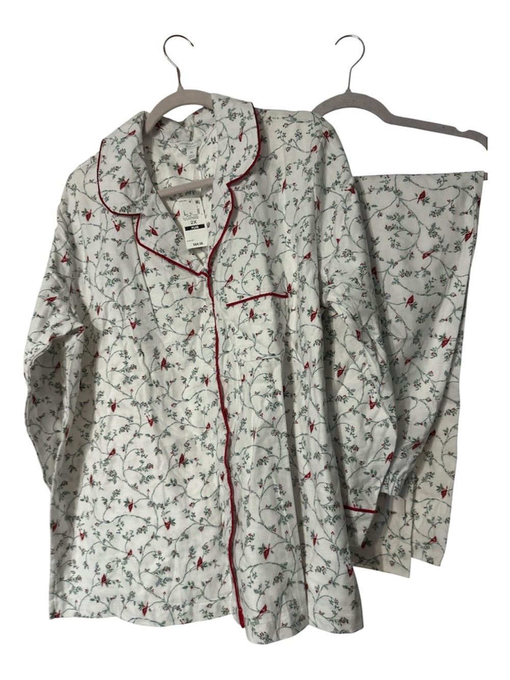 NWT Charter Club White Floral Cotton Pajama Set with Red Piping 2x nice soft